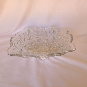 Antique Indiana Glass Pressed Crystal Paneled Daisy Heirloom Oblong Orange Bowl